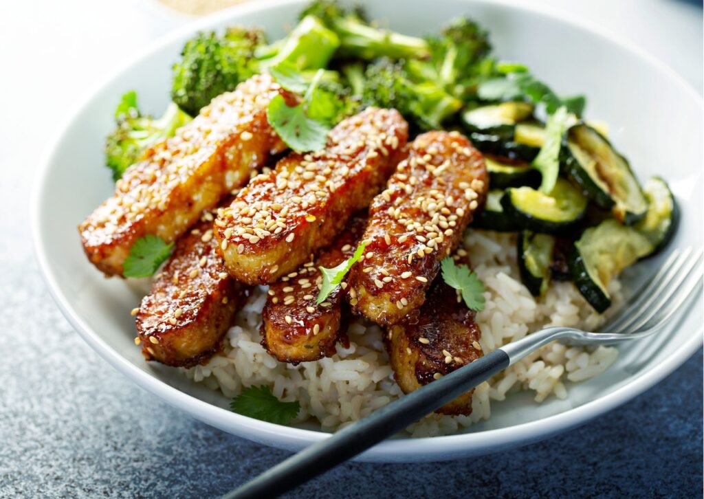 tempeh, rice and vegetables 
